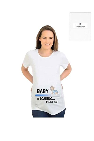 WE HAPPY Women Maternity Cotton T-Shirt - 'Baby is Loading' Cartoon Print, Sh...