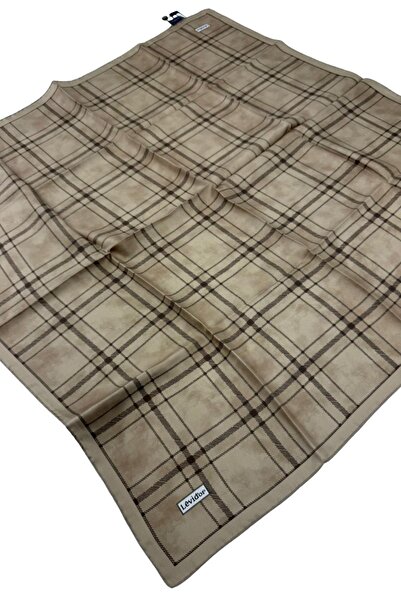 Levidor Eșarfă din mătase twill LD1136 Model în carouri 03-Maro lapte