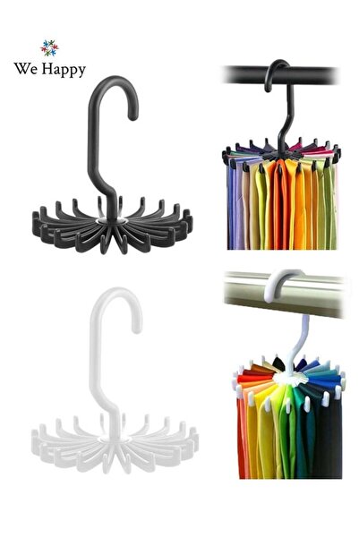 WE HAPPY Pack of 2 Rotating Tie & Belt Hanger with 20 Hooks (White & Black)