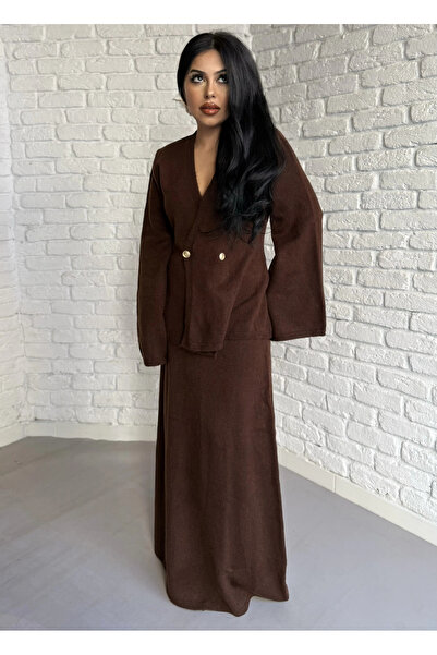 moneta boutique Women's Knitwear Cardigan and Max Length Skirt Set