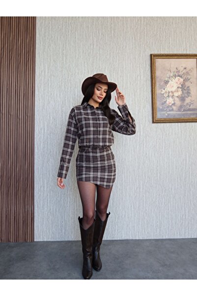 ESRAHELVACI Мини рокля с колан в талията и кариран десен