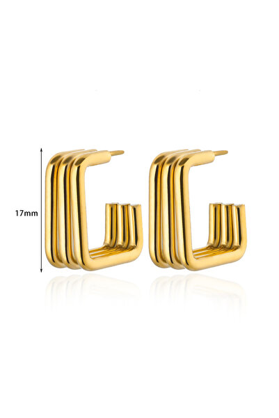 Choice E4774G Square Stainless Steel Earrings for Women Piercing Gold Color S...
