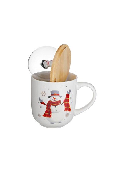 Housevetta Christmas mug, Snowman, glass globe, bamboo lid, 500 ml