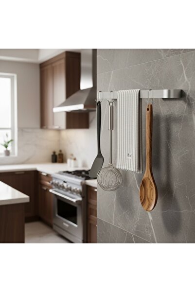 Salestore.ro No-Drill Towel Holder, 45cm,Self-Adhesive, Modern Design, Wall Mount,Silver, Bath/Kitchen Organizer