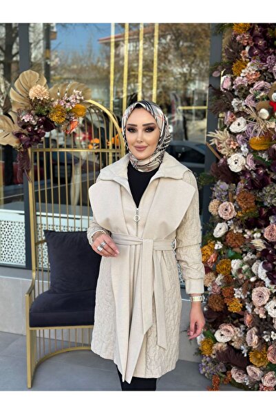 NPRIVE Triko Detaylı Kapitone Trenç Bej