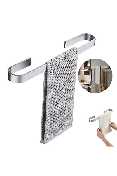 Salestore.ro No-Drill Towel Holder, 45cm,Self-Adhesive, Modern Design, Wall Mount,Silver, Bath/Kitchen Organizer