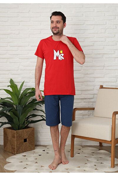 Serena Family pajamas for men, cotton, short sleeves and 3/4 pants, red color