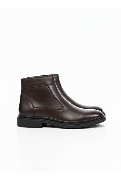 shot night Genuine Leather Brown Zippered Men's Winter Boots