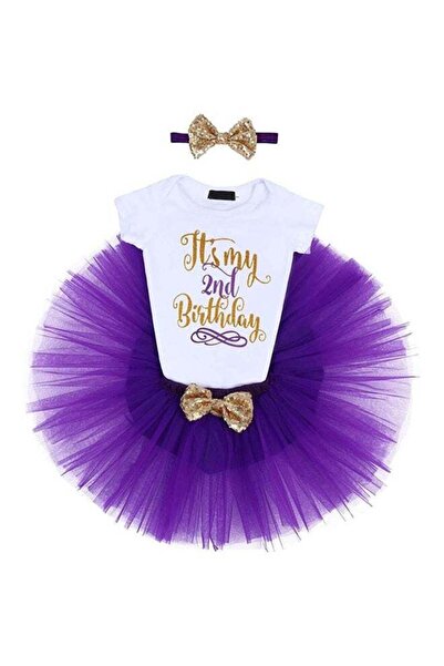 WE HAPPY 2nd Birthday Baby Girl Princess Party Costume Dress Purple
