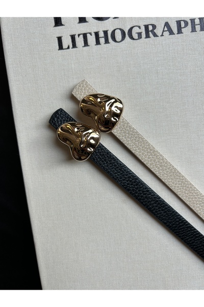 LİA KEMER حزام نسائي ذهبي اللون من لوجيك مكون من قطعتين بنقشة قلب بارزة، حزام للسترة، حزام للملابس، حزام للبنطلون