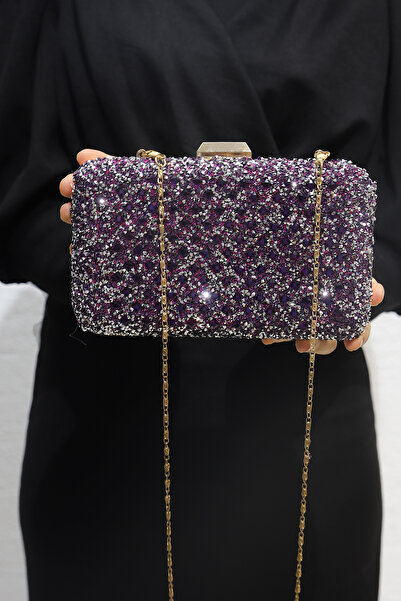 ROZA CANTA حقيبة كلاتش للسهرة بحجر أرجواني للسيدات