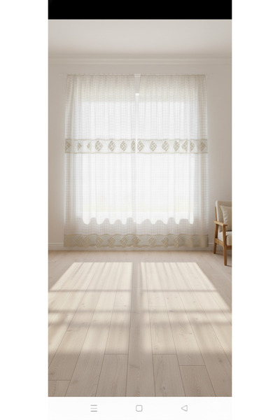 PAZARSEN Buldan İşi Monika Curtain with Interlaced and Tipped Lace, 100% Cotton Authentic Sunshade Curtain