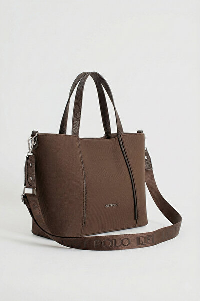 Just Polo Women's Large Size Water Resistant Brown Lacoste Fabric Long Strap 4 Compartment Hand and Shoulder Bag Pbu2170
