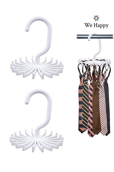 WE HAPPY Tie Holder Belt Hanger with Rotating 20 Hooks - White (Pack of 2)