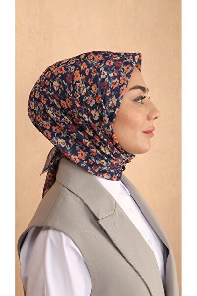 locella Soft Pamuk Eşarp Lacivert Turuncu-22