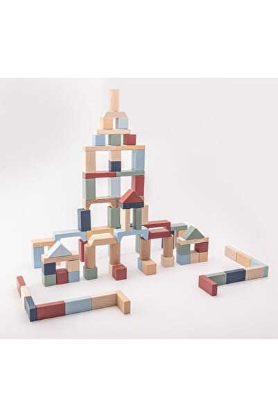 CUBIKA Wooden toy, Cubika, Kit of 100 construction pieces - Pastel