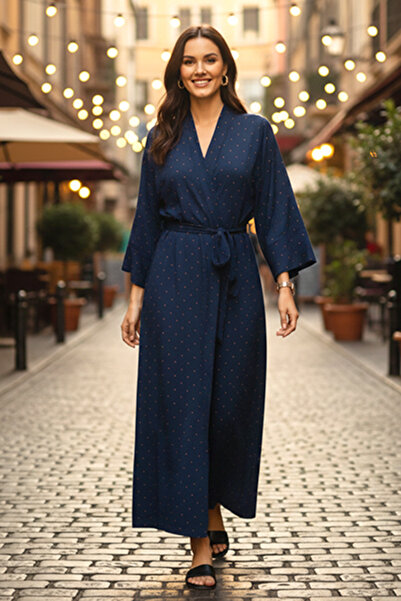 dorbe glitter dot pattern open kimono-style belted long kimono cardigan for women