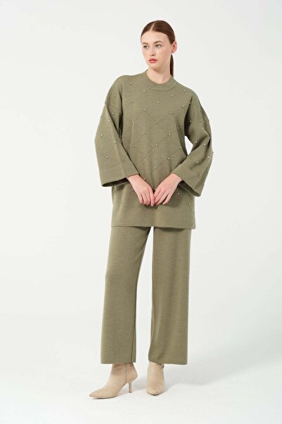 Hatun Atila Hatunatila Stone Detailed Double Suit 25206 Khaki