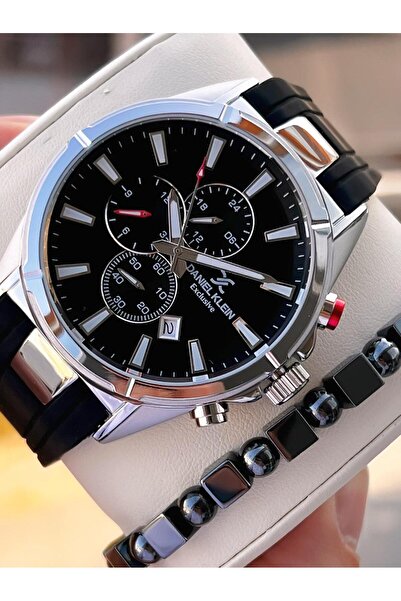 Daniel Klein Men's Wristwatch 30 Meters Water Resistant Silicone Band + Bracelet Gift Vs.Blkt.0713
