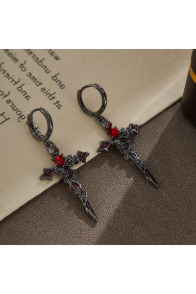 Choice أقراط متدلية على شكل صليب شوكة بتصميم بانك شخصي WA8096-1B، مناسبة للعط...