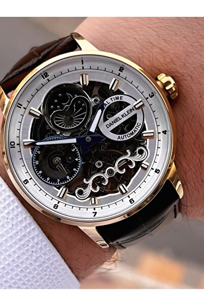 Daniel Klein Automatic Men's Wristwatch 30 Meters Water Resistant Leather Band + Bracelet Gift Vs.Blk