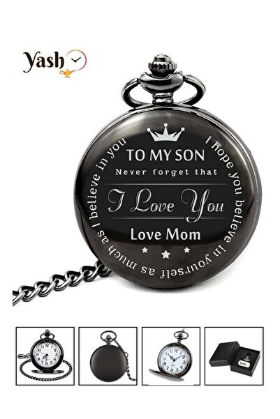 Yash Vintage Pocket Watch for Son – Quartz Black Timepiece with Chain and Pac...