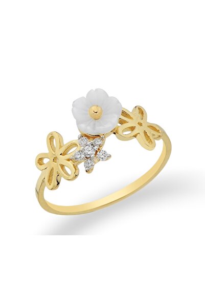 Gold 14K Gold Ring with Diamonds and Delicate Flowers