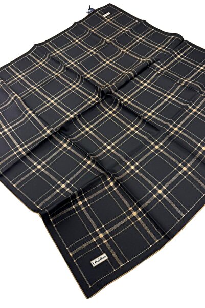 Levidor Eșarfă din mătase twill LD1136 Model în carouri 07-Negru-Tan