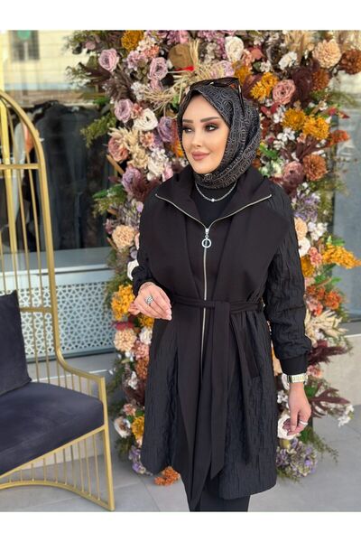 NPRIVE Triko Detaylı Kapitone Trenç Siyah