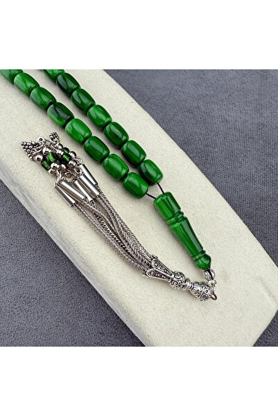 Bülbül Tesbih Usta İşçilikli Yeşil Hareli Alman Bakalit Tespih