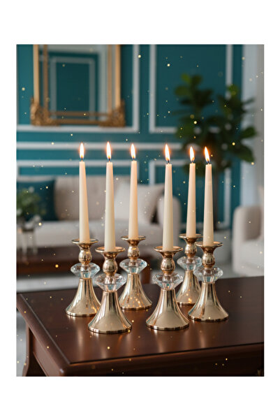 Flower Toys Dekoratif Gold Mumluk Küçük Şamdan 6'lı (Hediye Mum Gönderilir)