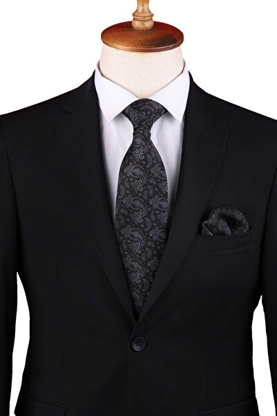 Kravatkolik Black Shawl Pattern Printed Handkerchief Classic Tie Kk13358