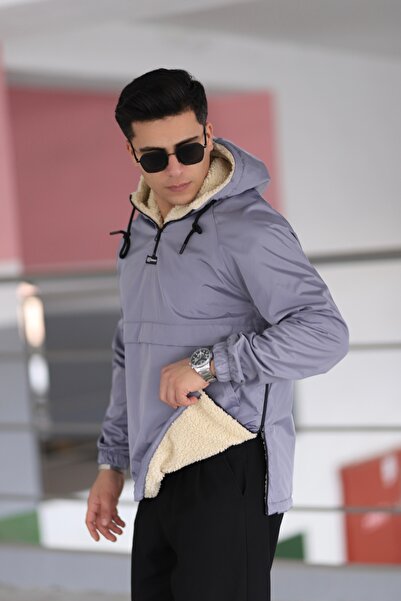 İng drop Kangaroo Pocket Men's Raincoat Jacket with Fur Inside Giri