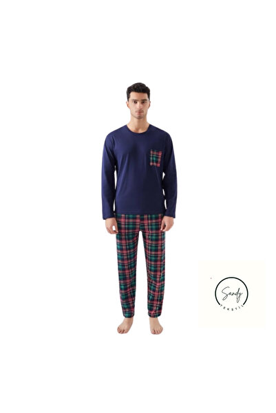 Koza soft Men's Pajama Set Long Sleeve Cotton Comfortable Fit Green Plaid (New Year Special)