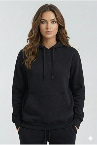 OXVİN Black Kangaroo Pocket Hoodie (Cotton Inside) Sweatshirt