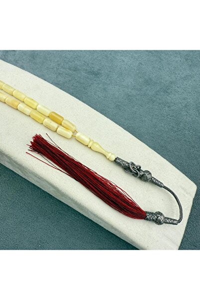 Bülbül Tesbih Usta İşçilikli Kaliningrad Beyaz Damarlı Tek Parça Kayadan Damla Kehribar Tespih