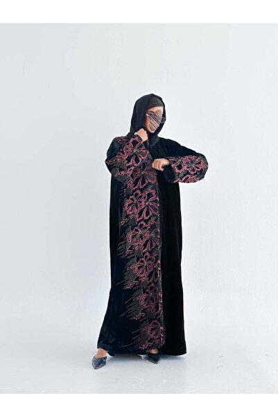 AYA mwt554 عباية مخمل مع شيفون طباعة