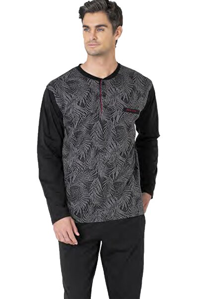 Pierre Cardin 100% cotton jacquard button-up men's pajama set with boxed roun...