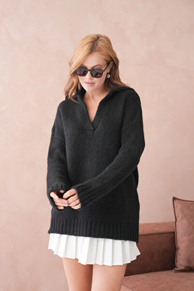 Park Karon Women's Polo Neck Soft Textured Oversized Knitwear Sweater