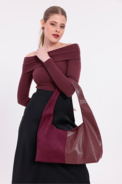 CELESTIAL COLLECTION New Season Cora Burgundy Double-Sided Suede and Faux Leather Magnetic Stylish and Elegant Baguette Bag