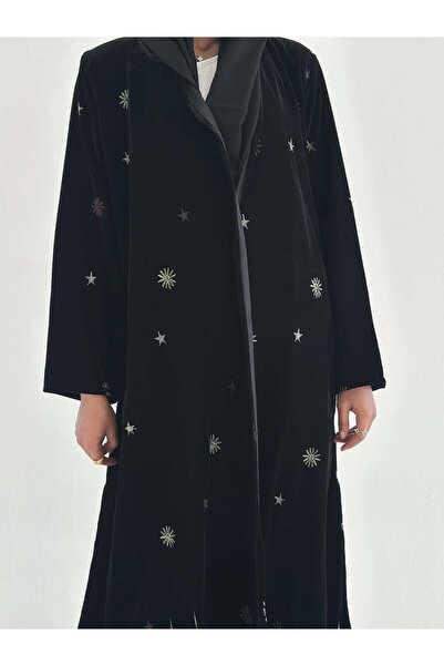 AYA mw1742 عباية اسود مخمل مطرزة