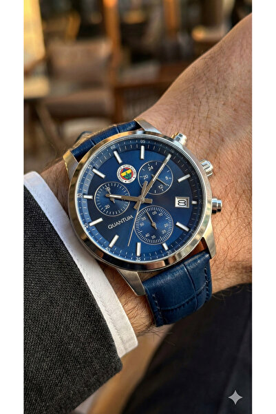 Quantum Fan Licensed Men's Wristwatch - 10 Atm Water Resistant, Navy Blue Leather Strap, Multifunctional Design