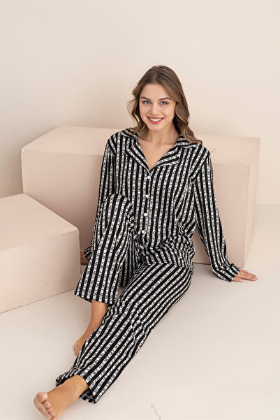 rindahomewear Women's Milan Lisbon Long Sleeve Buttoned Pajama Set