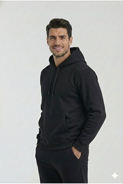 OXVİN Black Kangaroo Pocket Hoodie (Cotton Inside) Sweatshirt