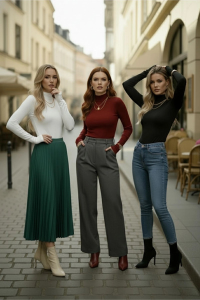 PASTELASTORE 3-Piece Black Burgundy White Women's Bodysuit Set with Snap Fast...