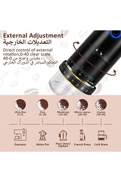 Xkimos Electric Burr Coffee Grinder, Portable, 38 Adjustable Grind Settings (Black)