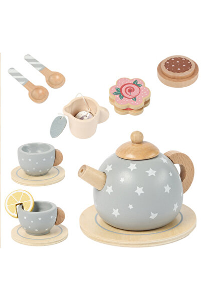 zola Wooden tea set for children with accessories, Montessori, 13 pieces, 7 x 29 x 17 cm, gray