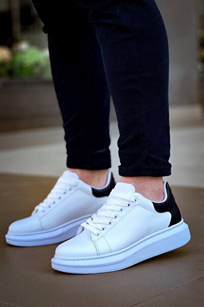 Lucy Shoes Yg-X500 Men's Lace-Up Casual Leather Sneaker Shoes Cbt - White/Black