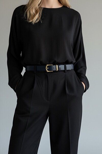 Kemerix 100% Genuine Leather Women's Antique Plated Buckle Navy Belt Jacket Belt Shirt Belt Trouser Belt