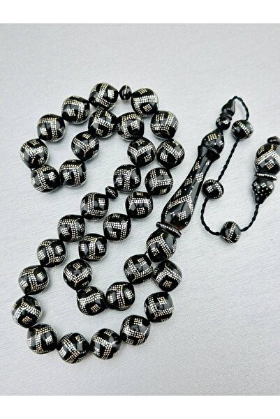 Bülbül Tesbih Usta İşi Kuka Gümüş İşlemeli 1000 Ayar Tesbih